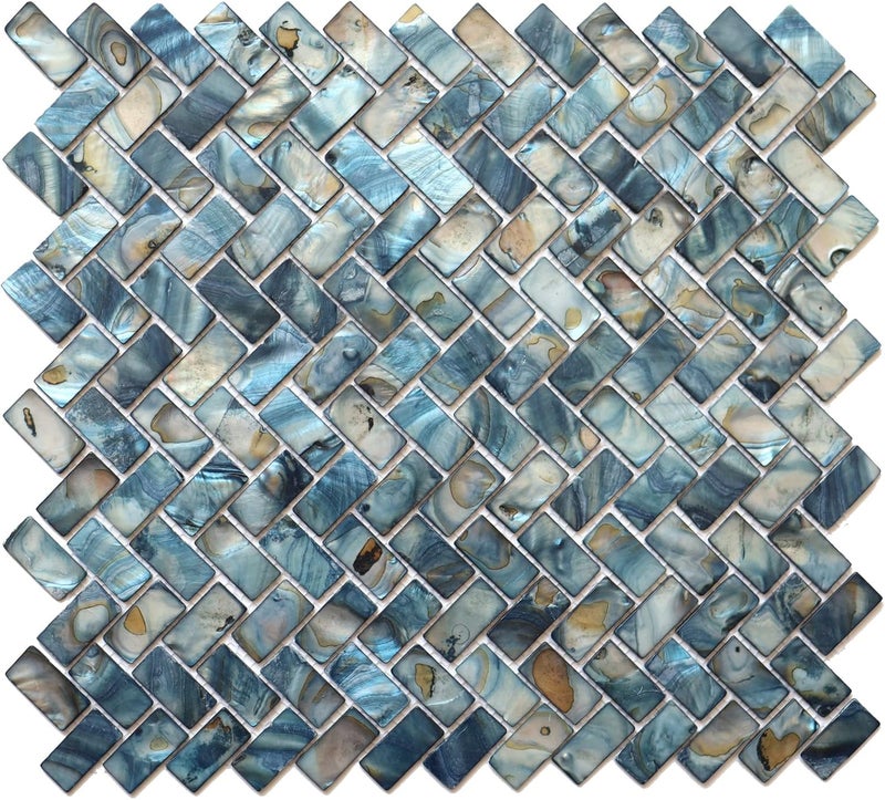 Mop Mother of Pearl Shell Mosaic Herringbone Backsplash Tile, are Used for Kitchen Backsplashes and Bathroom Wall Tiles, Dark Blue 10 Sheets - Image 1